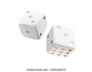 Casino white dice isolated on white background. Online casino dice cubes gambling design. 3d casino element. Vector illustration