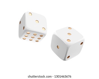 Casino white dice isolated on white background. Online casino dice cubes gambling design. 3d casino element. Vector illustration