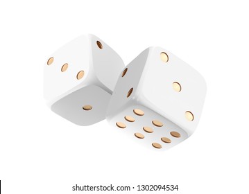 Casino white dice isolated on white background. Online casino dice cubes gambling design. 3d casino element. Vector illustration