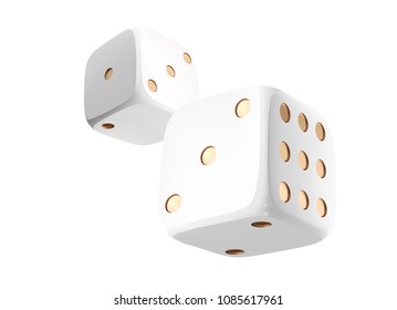 Casino white dice on white background. Online casino dice gambling concept isolated on white. 3d dice vector illustration.