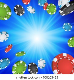 Casino Winner Background. Falling Gambling Poker Chips Illustration. Jackpot Prize Design Illustration