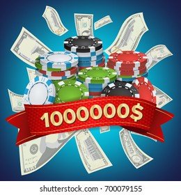 Casino Winner Background Vector. Gambling Poker Chips Illustration. Jackpot Prize Design Illustration