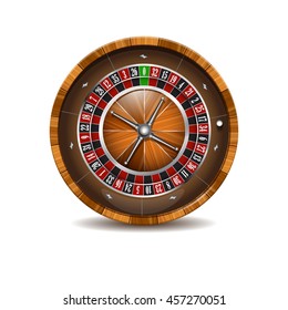 Casino wooden roulette wheel isolated on a white background.
