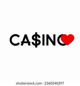 Casino word design with dollar symbol on letter S and heart on letter O.