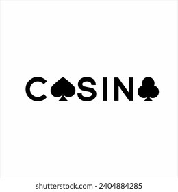 Casino word logo design with ace of spade, ace clover symbols on letters A and O.