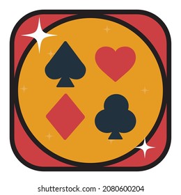 casino.poker card icons . vector image with black, red and white lines design with yellow, red and white background.