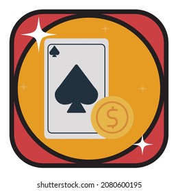 casino.poker spade card . vector image with black, red and white lines design with yellow, red and white background.