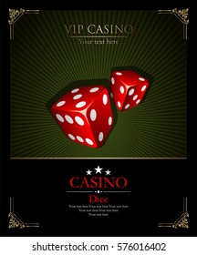 Casino.Vector two red dices. Ornamental frame. Vector illustration. Vip.