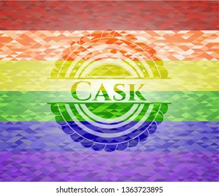Cask emblem on mosaic background with the colors of the LGBT flag