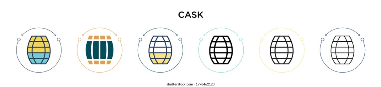 Cask icon in filled, thin line, outline and stroke style. Vector illustration of two colored and black cask vector icons designs can be used for mobile, ui, web