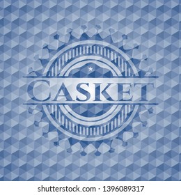 Casket blue emblem with geometric background. Vector Illustration. Detailed.