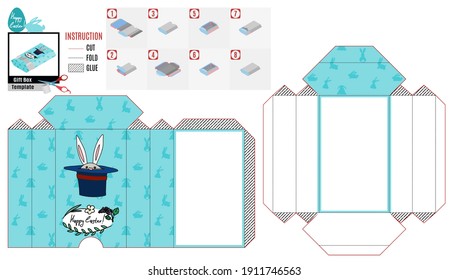 casket box template for easter. rabbit and magic hat. vector doodle