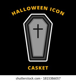 Casket Halloween Icon Filled Line Style. Coffin Mummy Horror Vector Logo Illustration. Horrible Zombie Cartoon Symbol Icon Element Halloween