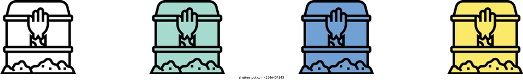 casket icon. Outline, Green, Blue and Yellow Style Design Isolated On White Background