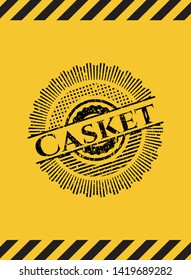 Casket inside warning sign, black grunge emblem. Vector Illustration. Detailed.