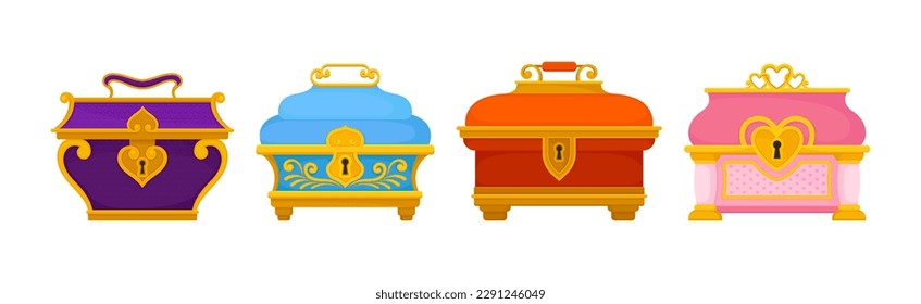 Casket or Jewelry Box as Decorated Small Container Vector Set