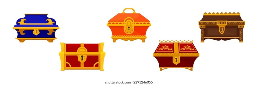 Casket or Jewelry Box as Decorated Small Container Vector Set