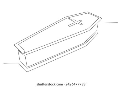The casket marked with a cross. Burial one-line drawing