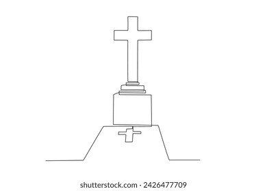 The casket ready to be buried. Burial one-line drawing