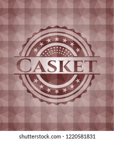 Casket red badge with geometric pattern background. Seamless.