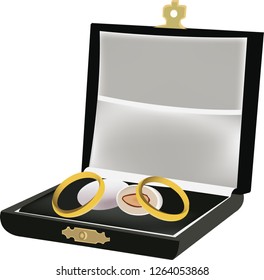 casket with wedding rings and candy