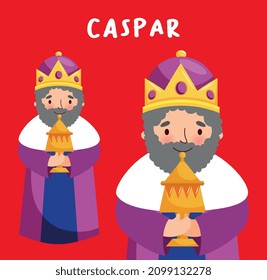 Caspar wise man with a present cartoon. vector illustration
