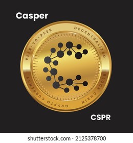 Casper (CSPR) crypto currency token logo on gold coin black themed design. vector illustration for cryptocurrency symbols and icons.