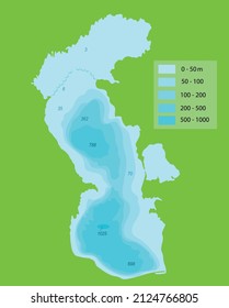 Caspian Sea depth map. Vector education illustration