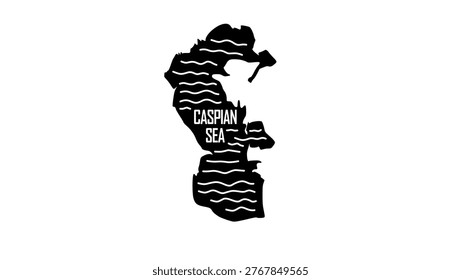 Caspian Sea Outline Map, black isolated silhouette