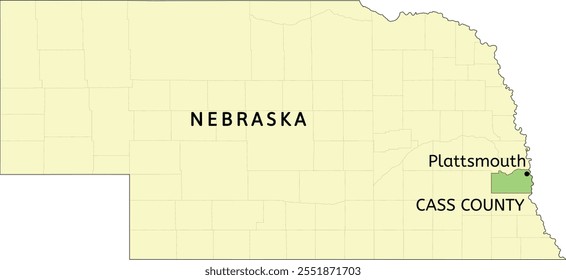 Cass County and city of Plattsmouth location on Nebraska state map