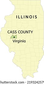 Cass County and city of Virginia location on Illinois state map