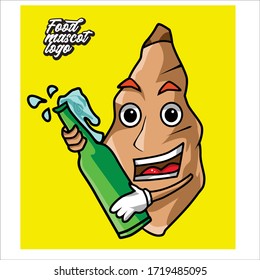 cassava character with bottle shaked - food mascot logo eps10
