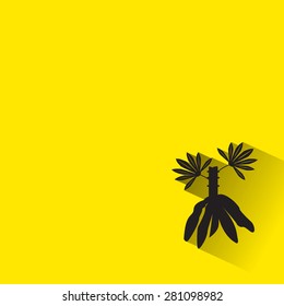 cassava icon with long shadow on yellow background.