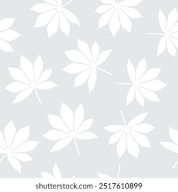Cassava leaves background seamless pattern vector illustration, white and grey color, gray white cassava leaf pattern seamless
