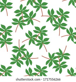 Cassava Leaves Vegetable Seamless Pattern Can Be Used For: Background,Wallpaper,Icon,And Others