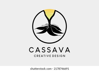 Cassava logo design with silhouette in circle