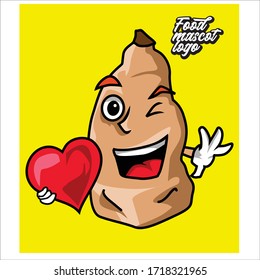 cassava mascot with love icon - food mascot logo - funny cartoon eps10