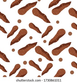 Cassava Vegetable Seamless Pattern would be perfect for fabric, textile, gift wrap, wallpaper, surface designer, background, backdrop, and ornament.