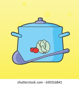 Casserole with borscht, vector illustration