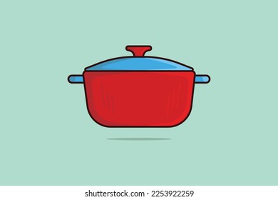 Casserole Dish Kitchen Cooking Pot vector illustration. Kitchen appliance element icon concept. Pan with lid for dishes, kitchen, home cooking vector design with shadow on light green background.