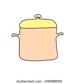 A casserole drawn with a single continuous line with yellow color. Vector illustration. 