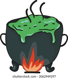 casserole with green liquid witch flat style on transparent background