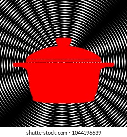 Casserole icon. Vector. Red icon on white and black radial interference as background.
