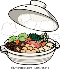 Casserole of Japan have vegetable, Tofu, Bacon and meat ball.