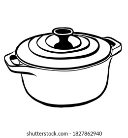 Casserole with lid cookware hand drawn vector illustration isolated on white background 