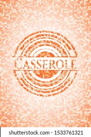 Casserole orange tile background illustration. Square geometric mosaic seamless pattern with emblem inside.