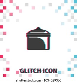 Casserole pan dish  glitch effect vector icon.