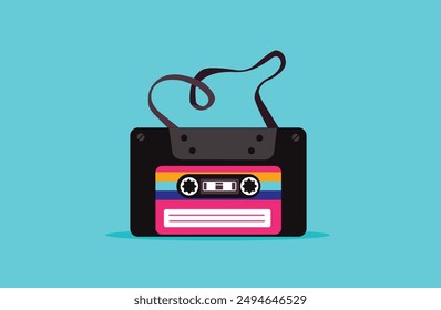 Ilustración de nostalgia de grabadora analógica de audio de cassette