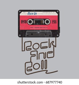 Cassette audio music illustration, rock typography, tee shirt graphics, vectors