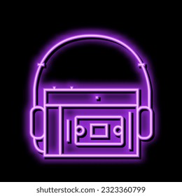cassette audio player neon light sign vector. cassette audio player illustration